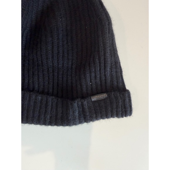 Men's Burberry Ribbed Knit 100% Cashmere Beanie with Small Black Logo - Picture 2 of 6